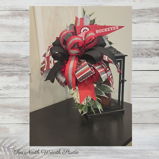 Scarlet & Gray Football Lantern Topper | Handmade Football Bow | Game Day Lantern Swag | Front Porch Football Decor | Tailgate Decoration