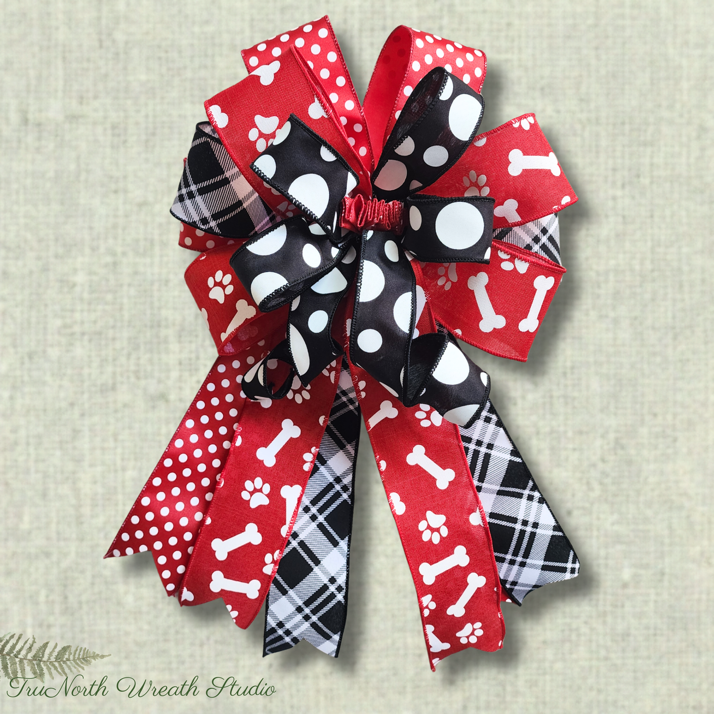 Red and Black Pet Lover Ribbon Bow, All Season Farmhouse Lantern Swag Accent