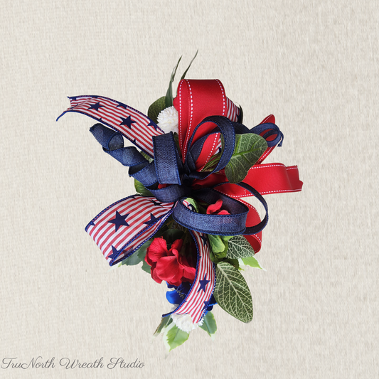 Red, White and Blue Ribbon Add On, Farmhouse Door Decor Wreath Accent, Americana Enhancer